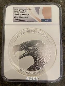 1 Kilo 2022P Wedge-Tailed Eagle 1st Day of issue Enhanced Rev Pf 70. + 1oz Ms69