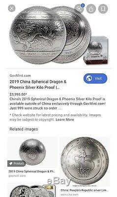 1 Kilo 30th Anniversary Dragon & Phoenix Silver Coin Sphere/Ball 1000 Grams New