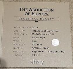 1 Kilo. 999 Pure Silver Abduction Of Europa Cameroon Round Coin Coa Girl Beauty