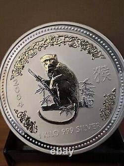 1 Kilo Silver 2004 $30 Lunar Year Of The Monkey Gold Guilded