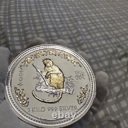 1 Kilo Silver 2004 $30 Lunar Year Of The Monkey Gold Guilded