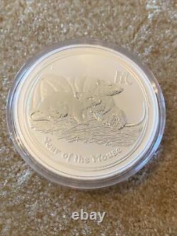 1 kg kilo 2008 Perth Mint Lunar Year Rat Mouse Silver Coin BU In Capsule 32 Oz