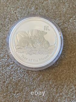 1 kg kilo 2008 Perth Mint Lunar Year Rat Mouse Silver Coin BU In Capsule 32 Oz