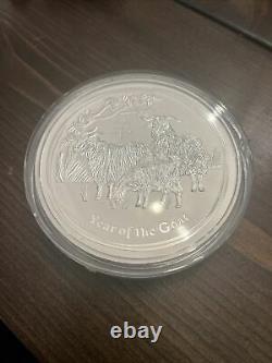 1 kg kilo 2015 Perth Mint Lunar Year of the Goat Silver Coin BU In Capsule 32 Oz
