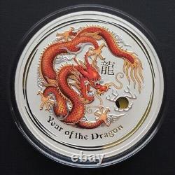 1 kilo 2012 Perth Mint Lunar Dragon Coloured Silver Coin Gem Stone Edition