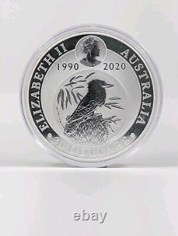 1990-2020 $30 Australian Kookaburra Kilo 9999 Fine Silver 30th Anniversary