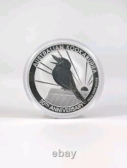 1990-2020 $30 Australian Kookaburra Kilo 9999 Fine Silver 30th Anniversary