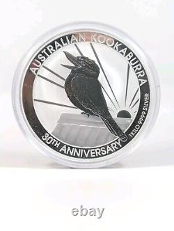 1990-2020 $30 Australian Kookaburra Kilo 9999 Fine Silver 30th Anniversary