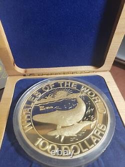 1993 WHALES OF THE WORLD. 999 FINE SILVER KILO COIN BAHAMAS With BOX AND COA