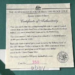 1995 1kg Australian Perth Mint Silver Kookaburra Kilo