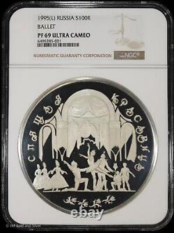 1995 (L) 100 Roubles Proof Silver Kilo Ballet NGC PF 69 Ultra Cameo