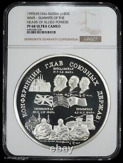 1995 (M) 100 Roubles Proof Silver Kilo WWII Allied Powers NGC PF 68 Ultra Cameo