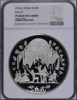 1995 Russia Silver 1 Kilo. 100 Rubles Coin. Sleeping Beauty Ballet NGC PF68