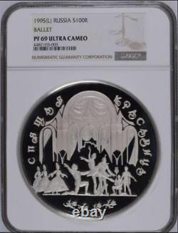 1995 Russia Silver 1 Kilo. 100 Rubles Coin. Sleeping Beauty Ballet NGC PF69