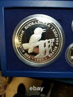 1997 Kookaburra PROOF Kilo 4 Coin set 45.15 troy ounces Box and COA