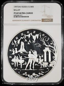 1997 (M) 100 Roubles Proof Silver Kilo Ballet NGC PF 69 Ultra Cameo