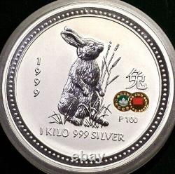 1999 1 Kilo Kg Silver Australian $30 Lunar Rabbit Series I China Macau Privy