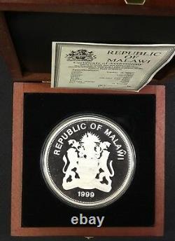 1999 Malawi Proof Silver 50 Kwacha Zebra 1/2 Kilo Silver Coin with COA and Case