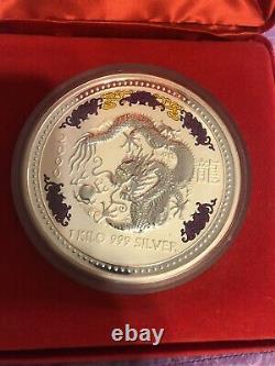 2000 Australia Lunar Silver Bullion Coin Series 1 Kilo Dragon With Diamond Eyes