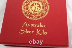 2000 Australia Year of The Dragon 1 Kilo. 999 Silver Elizabeth W Case