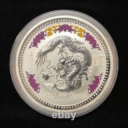 2000 Australian Bullion 1 Kilo Silver Dragon Golden Diamond Eyes Coin Perth Mint