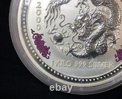 2000 Australian Bullion 1 Kilo Silver Dragon Golden Diamond Eyes Coin Perth Mint