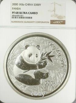 2000 China 1 Kilo Silver Panda Proof 300 Yuan, Low Mintage Of 2000