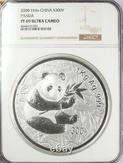 2000 China Proof 300 Yuan Kilo Silver Panda NGC PR69 Ultra Cameo Finest Graded