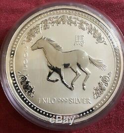 2002 1 Kilo Kg Silver Australia Lunar Commemorative Horse