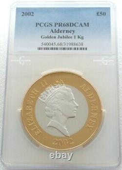 2002 Alderney Golden Jubilee £50 Fifty Pound Silver Proof Kilo Coin PCGS PR68 DC