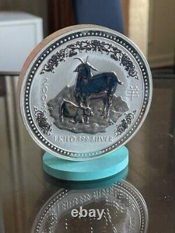 2003 Australia Lunar Goat 1 Kilo. 999 Fine Silver Coin