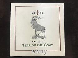 2003 Mongolia 3 Kilo Kg Year of the Goat Lunar Silver Proof Coin ULTRA RARE