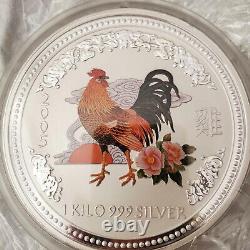 2005 Australia $30 Lunar I Year of the Rooster 1 Kilo Kg Silver Colored Coin BU