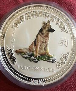 2006 1 Kilo Kg Silver Australia Lunar Commemorative Dog (Colorized)