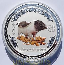 2007 Australia $30 Lunar I Year of the Pig 1 Kilo Kg Silver Colored Coin BU