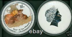 2008 $30 Lunar Rat Mouse 1 Kilo Colorized Silver Bullion Coin Pristine Untouched