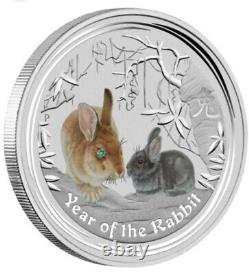 2011 Lunar II Year of the Rabbit 1 Kilo Silver Coin Gemstone Eye. NO COA, NO BOX
