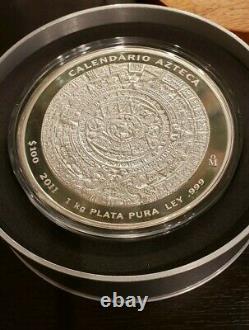 2011 Mo MEXICO 32.15 Oz 1 Kilo $100 AZTEC CALENDAR SILVER COIN WithBox & COA
