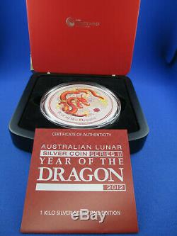 2012 Australian Lunar Series II Year of the Dragon 1 Kilo Silver Gemstone Coin