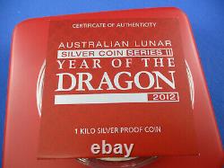 2012 Australian Lunar Series II Year of the Dragon 1 Kilo Silver Proof Coin