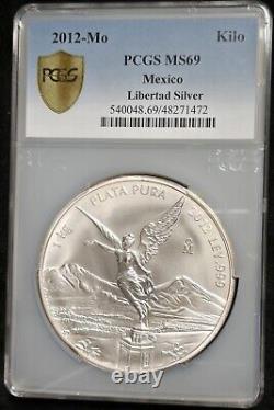 2012 Mo MEXICO 1 Toned Kilo Plata Pura Pure Silver Libertad PCGS MS69