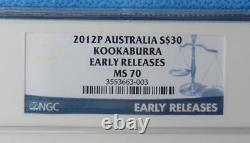 2012 NGC MS70 ER Australian Kookaburra $30 Coin 1 Kilo. 999 Fine Silver, 32.15oz