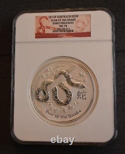 2013-P 1 kilo Silver Australian Year of the Snake NGC MS 70 Early Release