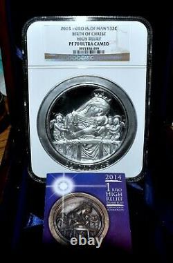 2014 1 Kilo Isle Man Silver Birth Of Christ High Relief Ngc Pf-70 Trusted