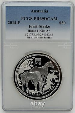 2014 P $30 Perth Mint Year of the Horse. 999 Silver 1 Kilo Coin PCGS PR69 DCAM