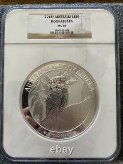 2014 P Australia S$30 Kookaburra MS 69 NGC 1 Kilo serial number 001