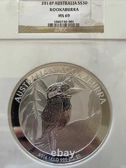 2014 P Australia S$30 Kookaburra MS 69 NGC 1 Kilo serial number 001