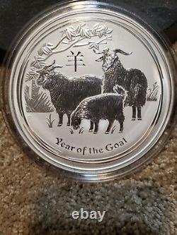 2015 1 KILO Silver KG Lunar Year of the GOAT Perth Mint Australia Round Capsule