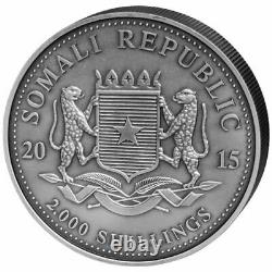 2015 1 Kilo Somalia Silver Elephant Coin (BU, Antique Finish, 200 Mintage)