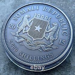 2015 Elephant Somalia Kilo coin 32.15 oz. 999 Silver Antique Finish 200 Mintage